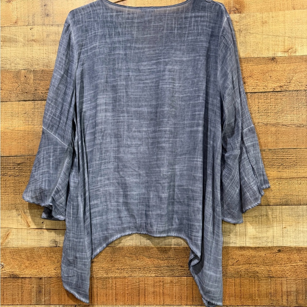 Spense Relaxed Embroidered V-Neck Tunic - Blue Size XL - Picture 3 of 5
